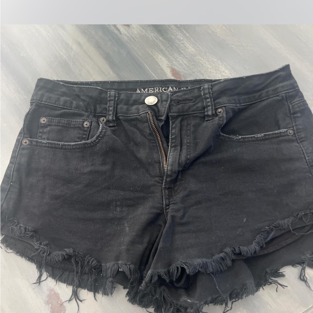 American Eagle Outfitters Black Jean Shorts Distressed Cut-Off